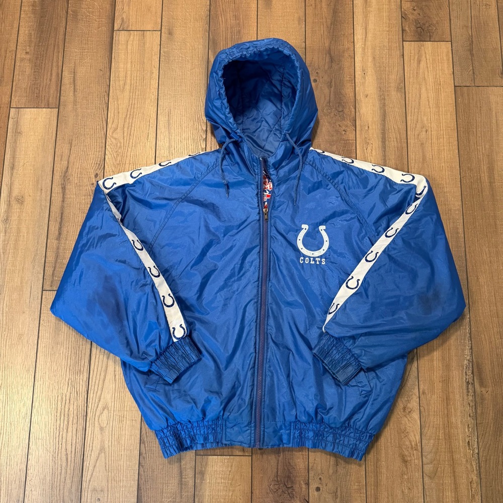 Vtg 90s Logo 7 Indianapolis Colts Puffer Jacket Mens L Hooded Tape Sleeve NFL